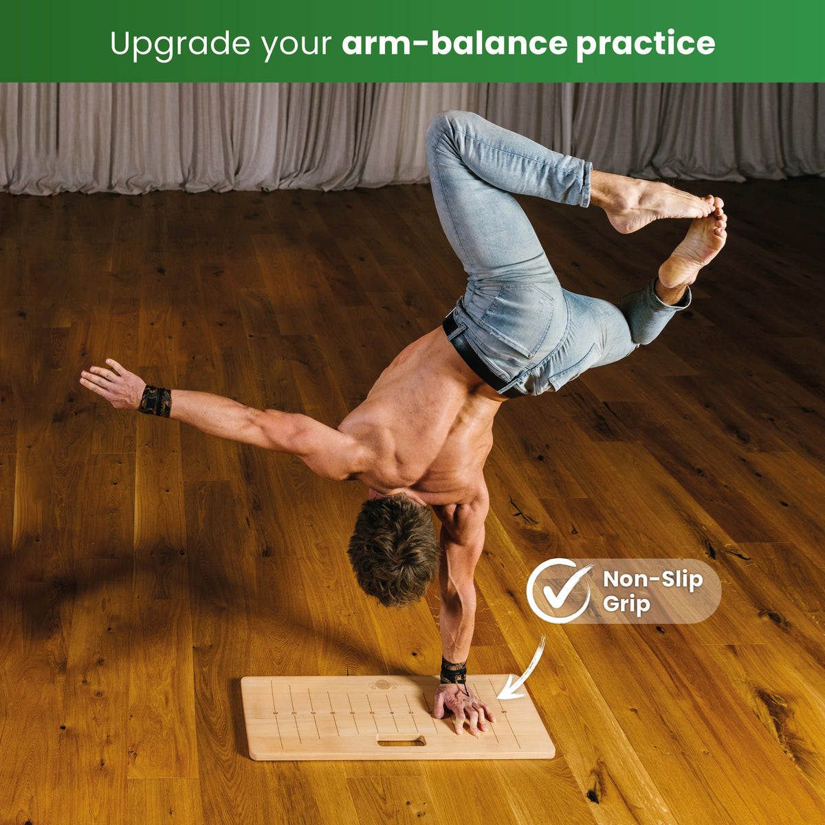 Placa Handstand, stat in maini si balans, WoodPower® PowerBoard, Lemn natural