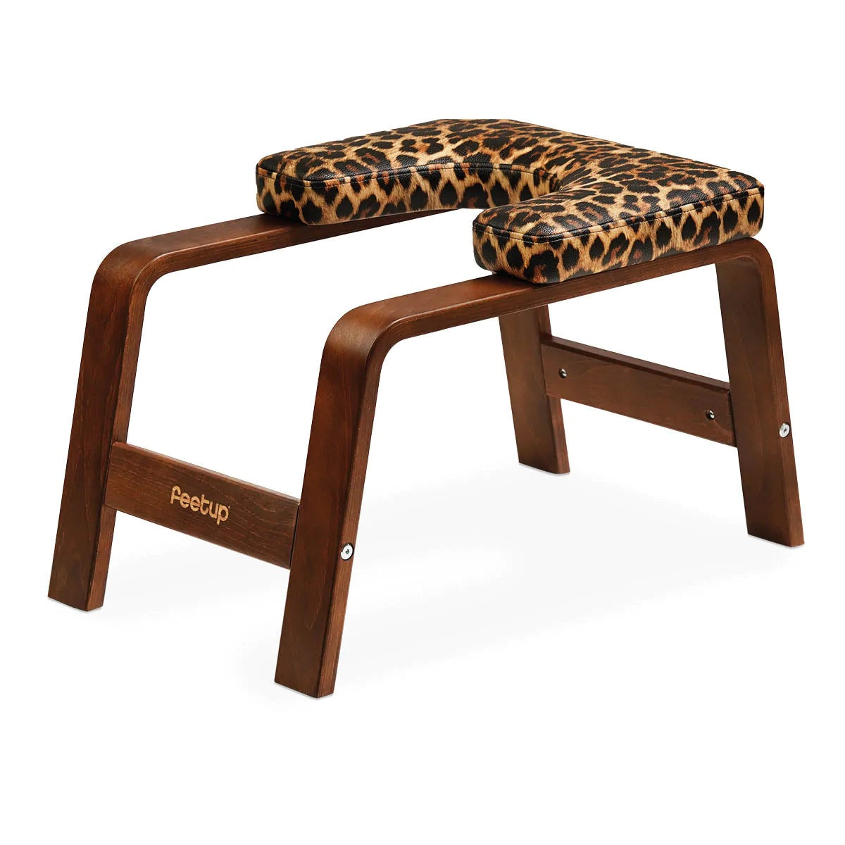 Scaunel Yoga pentru inversiuni/headstand, FeetUp® Trainer, lemn inchis, piele Leopard