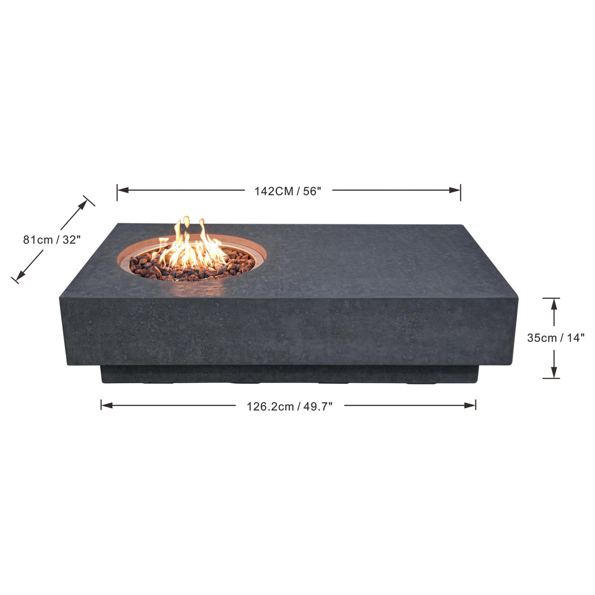 Fire Pit / Focar de lux - Masa de terasa sau gradina cu semineu integrat, pe GPL, model Metropolis 2025, beton + lava